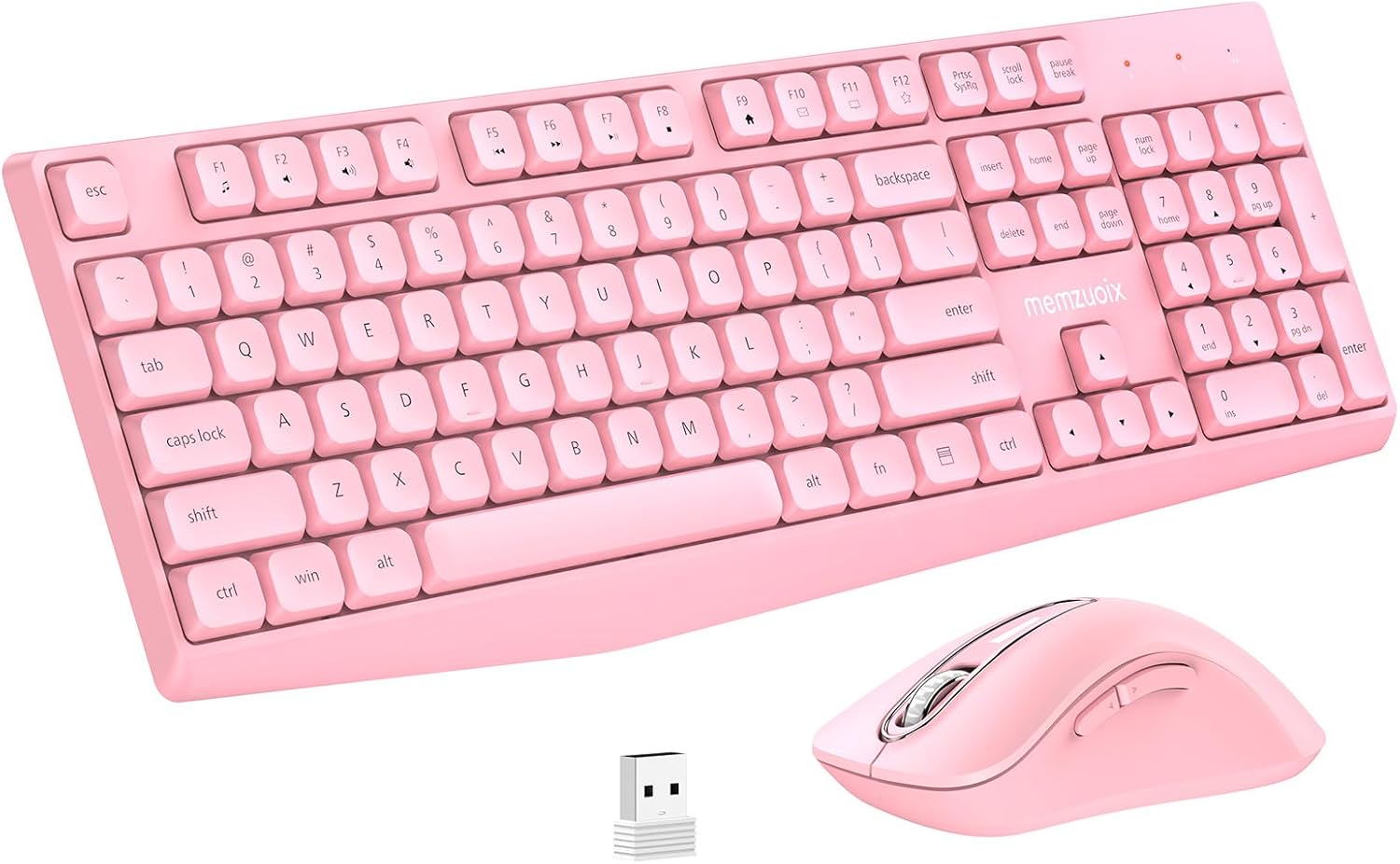 memzuoix Wireless Keyboard Mouse Combo - 2.4G Full-Size Ergonomic Set with USB Receiver for PC Laptop Windows Mac (Pink)
