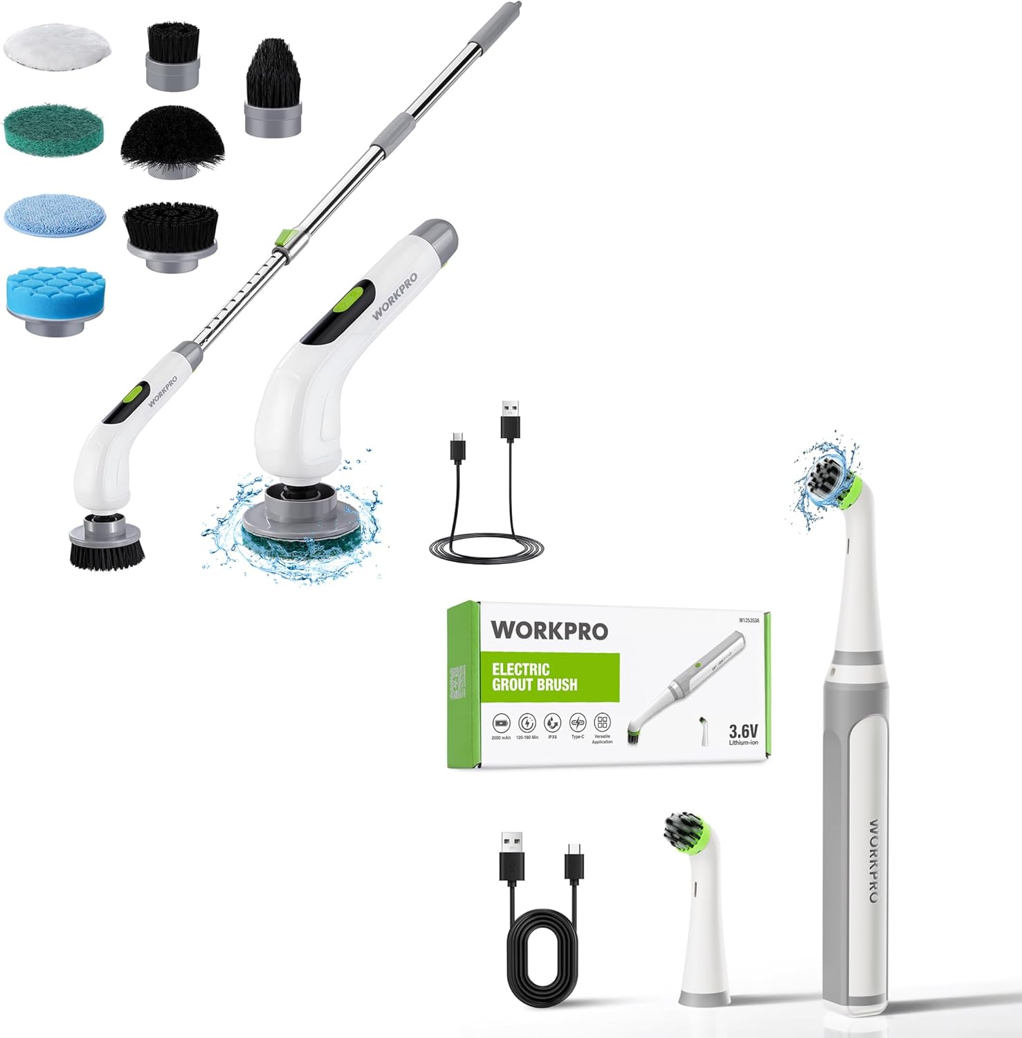 Electric Spin Scrubber & Cordless Grout Brush Set