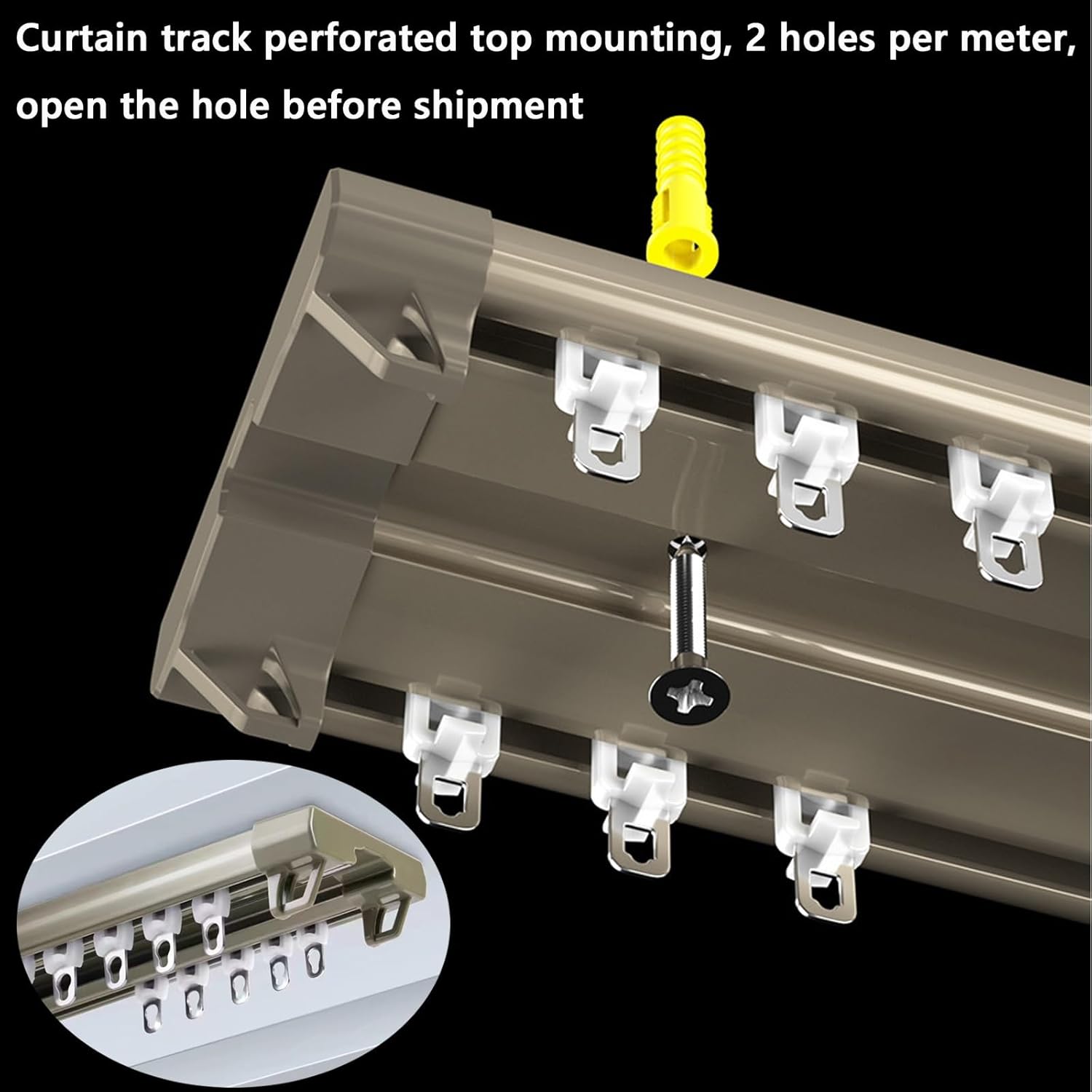 Heavy-Duty Aluminum Alloy Double Curtain Track System, Ceiling-Mounted Room Divider Rails for Office & Living Room, Durable Curtains Rods in Champagne Color