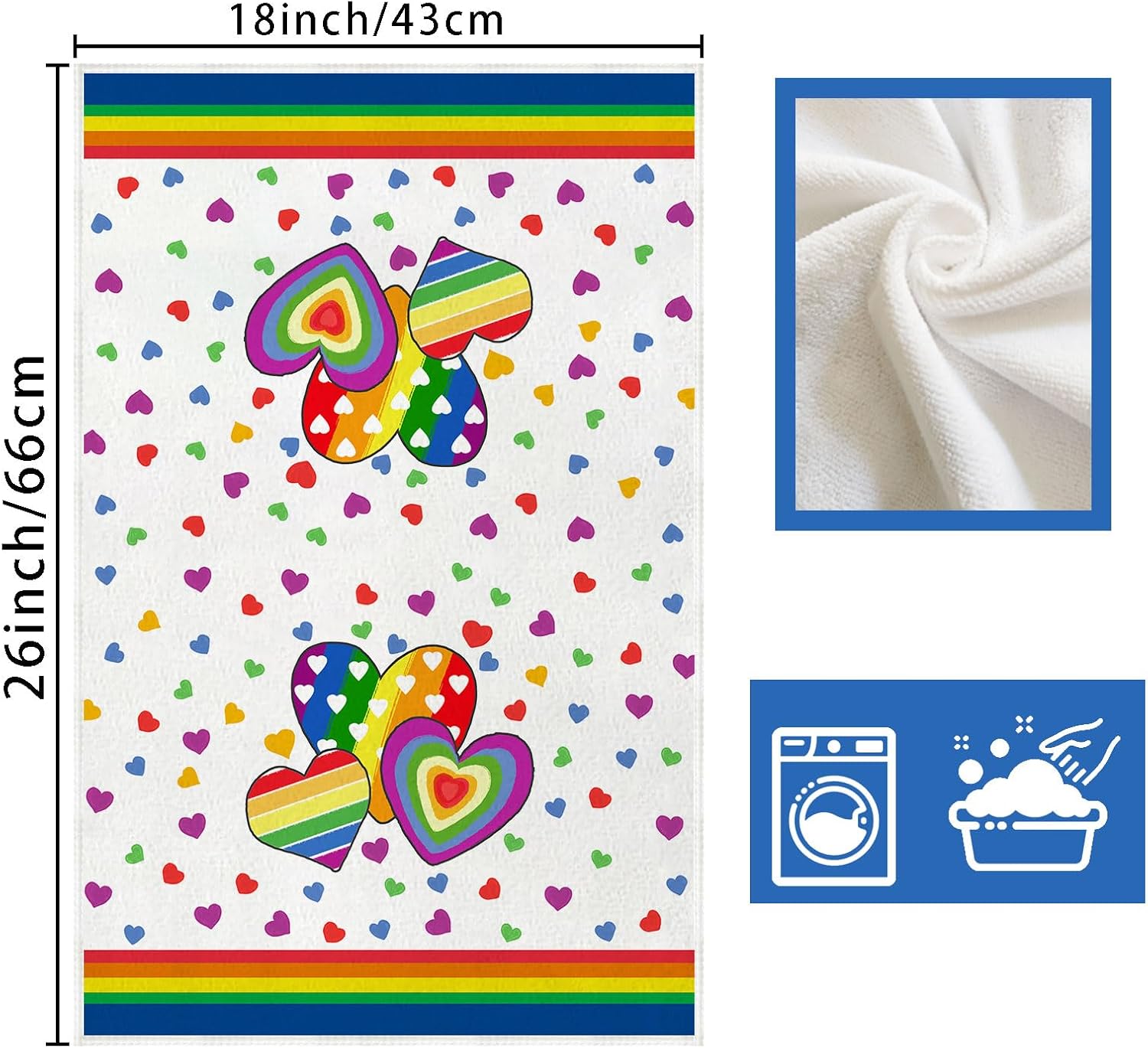 XCHI Rainbow Stripe Love Heart LGBTQ Pride Day Dish Towels 18x26 Inch Inclusion Gay Equality Home Kitchen Decorations Hand Towels Set of 2 Drying Dishcloth