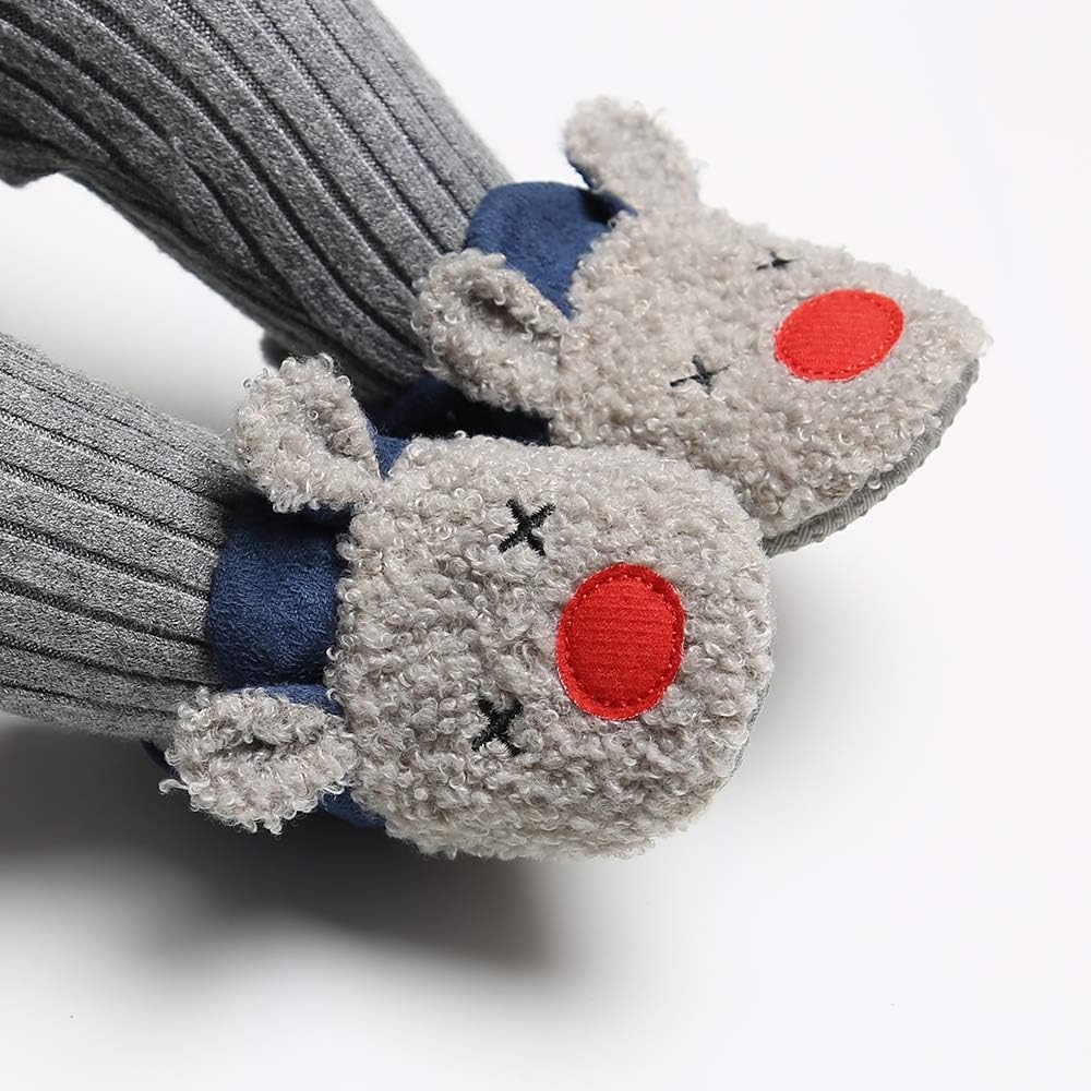 myppgg Baby Girls Boys Fleece Booties Newborn Cozy Warm Footwear Winter Cotton Socks Non-Slip Soft Sole Crib Shoes, Mouse/Gray&blue, 0-6 Months Infant
