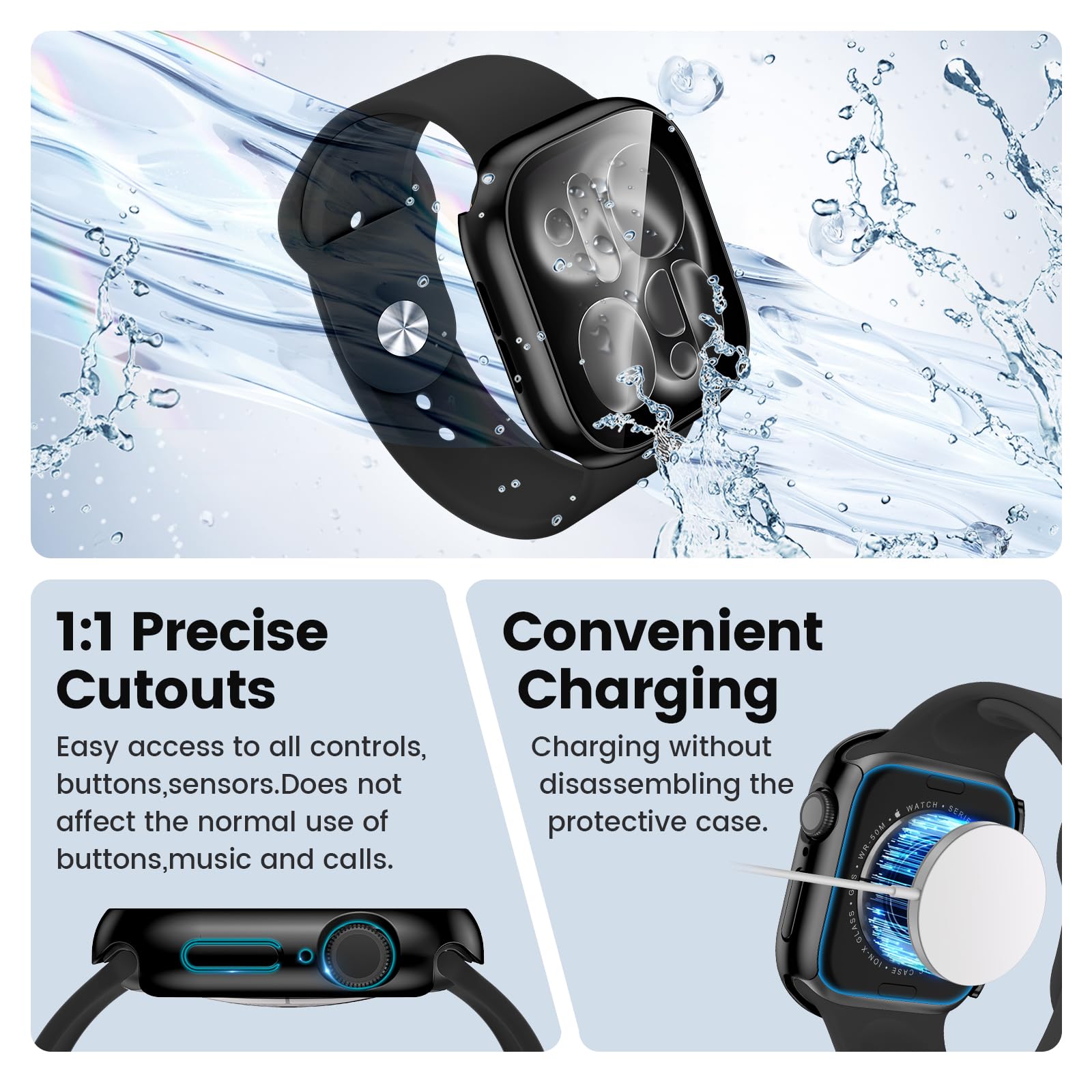 Neitra Twarde etui do Apple Watch Series 10 46 mm, osłona ekranu ze szkła hartowanego, ochronna osłona na całą twarz, twarda obudowa PC, odporna na wstrząsy osłona iWatch do Apple Watch 46 mm