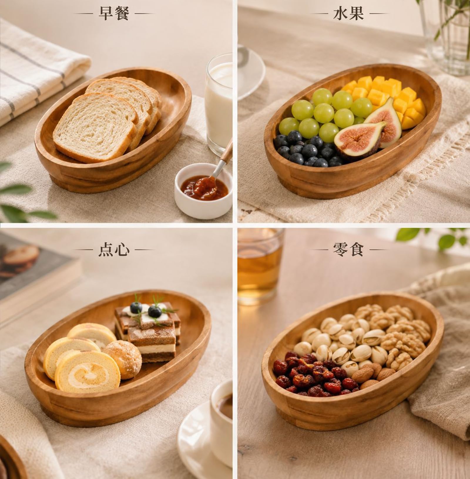 Obstschale aus Eichenholz – runde Salatschüssel aus massivem Holz,