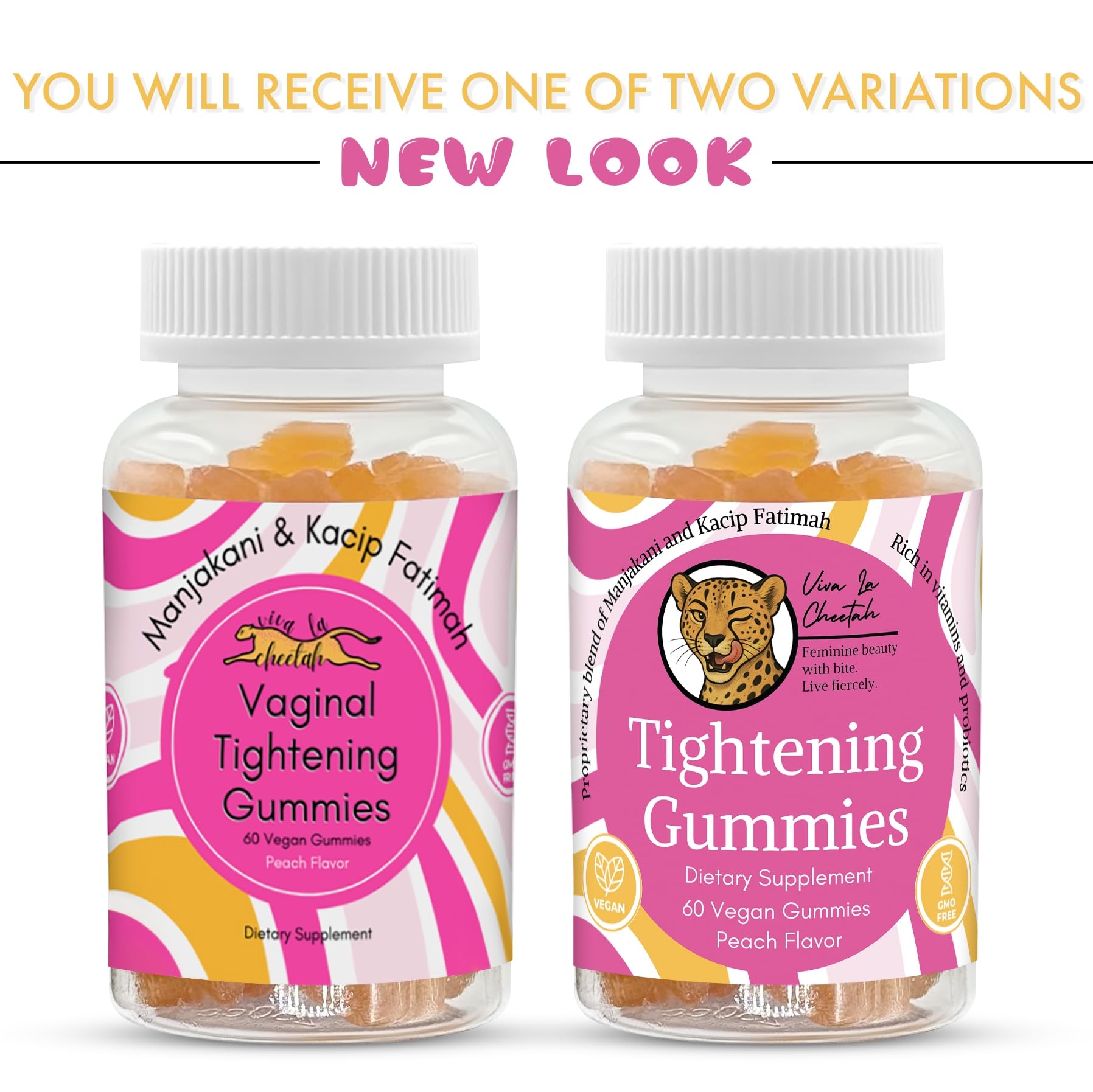 Vaginal Tightening Gummies, 2 Month Supply, V Tight, 60 Vegan Tightener Gummy Vitamins, Natural Tightening Pills for Tighter Vag, pH Balance, Vaginal Health (Peach)