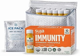 Suja Organic Immunity Wellness Shots - Turmeric Ginger Pineapple with Vitamin C & Probiotics - Immune Support - Vegan Non-GMO No Added Sugar - 2 Fl Oz (Pack of 10)
