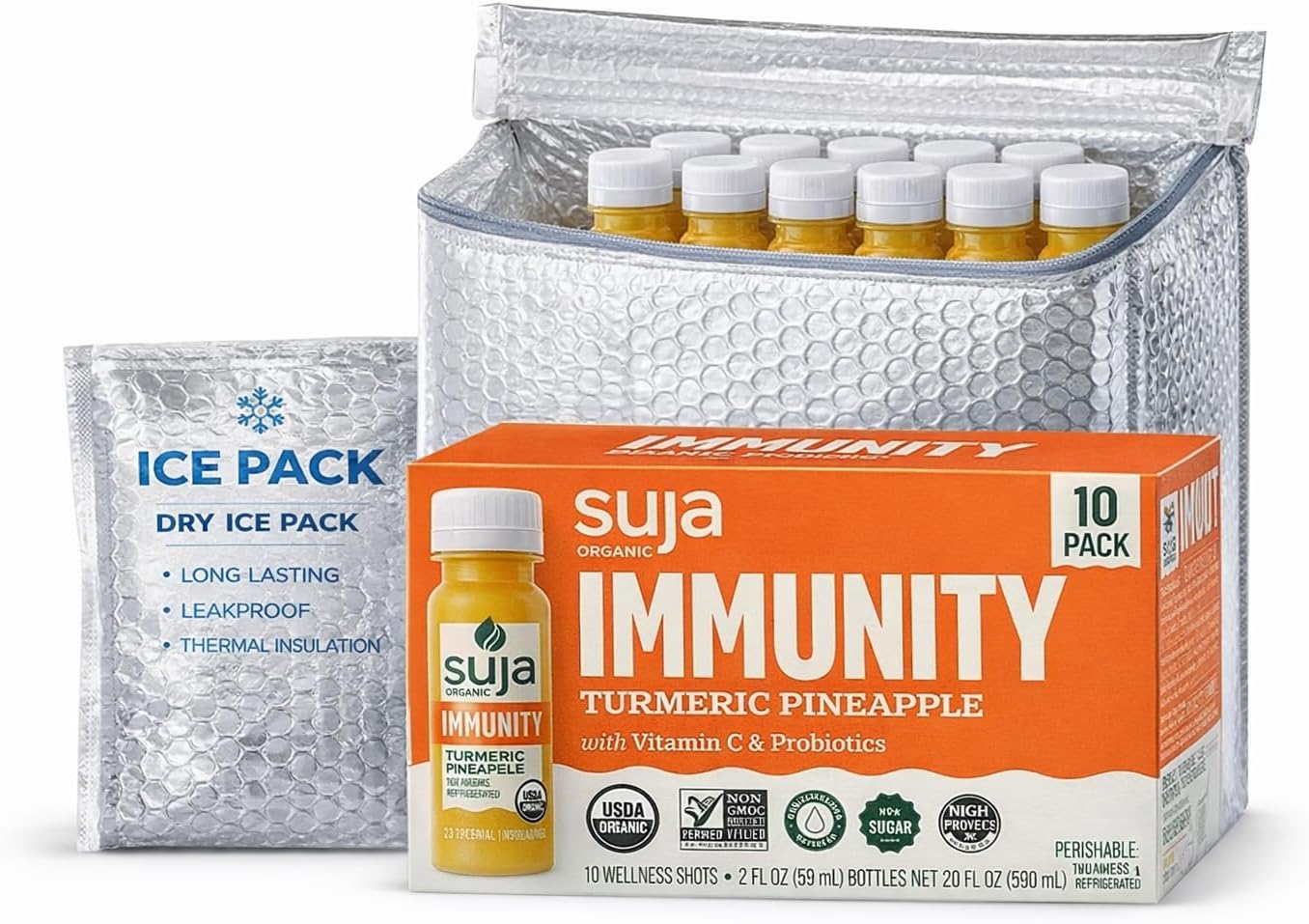 Organic Immunity Wellness Shots - Turmeric Ginger Pineapple with Vitamin C & Probiotics - Immune Support - Vegan Non-GMO No Added Sugar - 2 Fl Oz (Pack of 10)