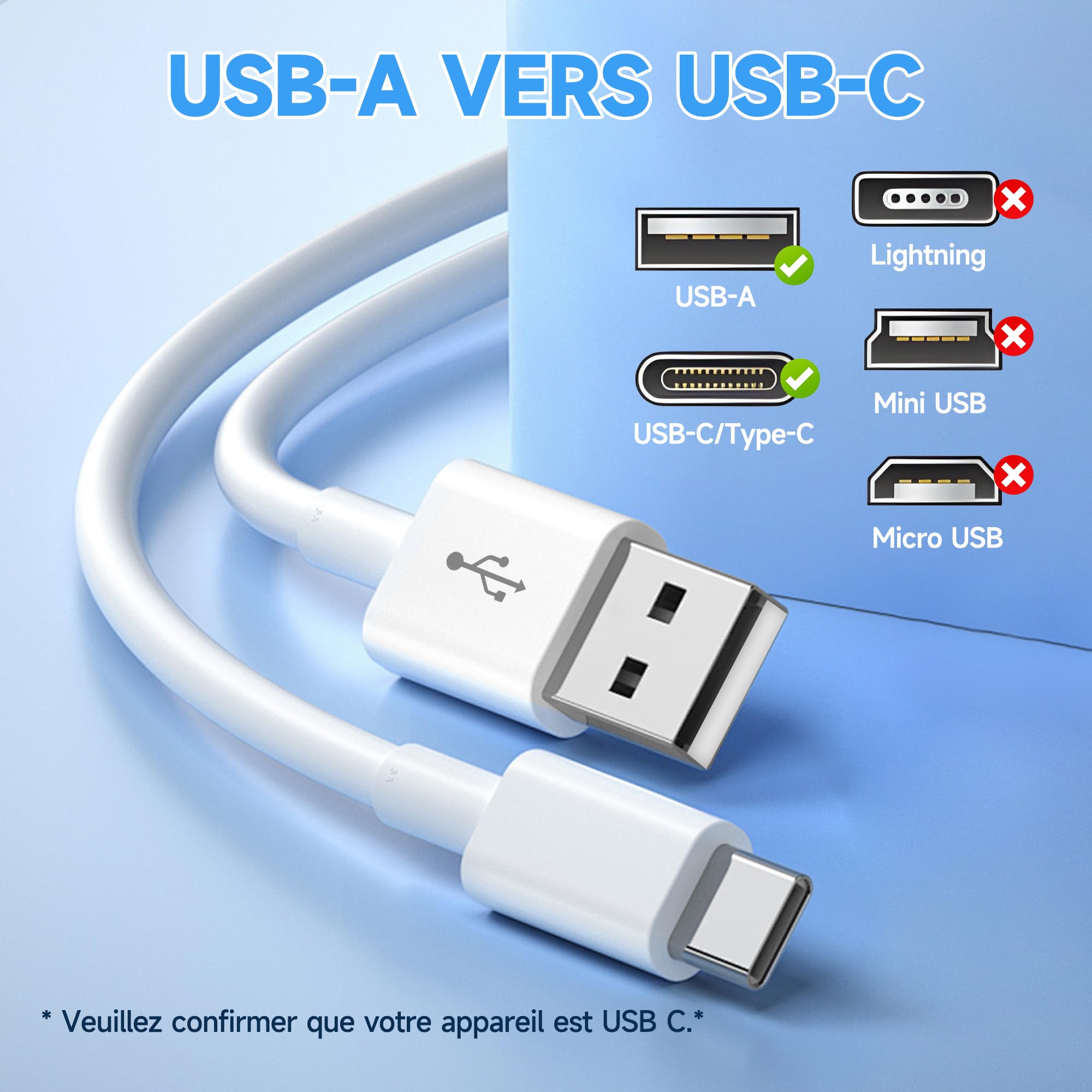 Câble d'extension d'alimentation USB-C 5M, rallonge USB A vers USB C pour caméras de sécurité