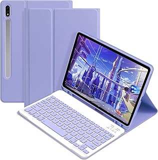 GOKOCO for Samsung Galaxy Tab S8 2022/Tab S7 2021 11 inch Keyboard Case,Magnetic Wireless Keyboard Case with S Pen Holder for SM-X700 X706 T870 T875 T878-Purple
