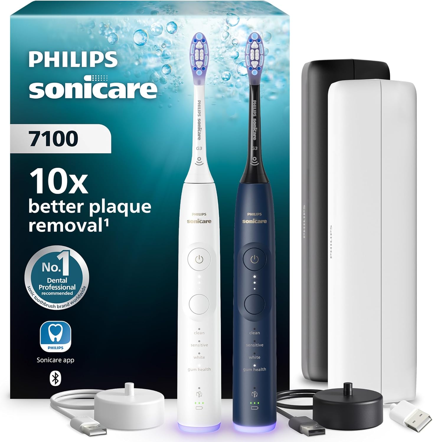 Philips Sonicare 7100 Brosse à dents électrique sonique avec application, 4 modes de brossage et 3 niveaux d&rsquo;intensité, alerte de pression, EasyStart, lot de 2, HX7429/01 (nouvelle technologie)