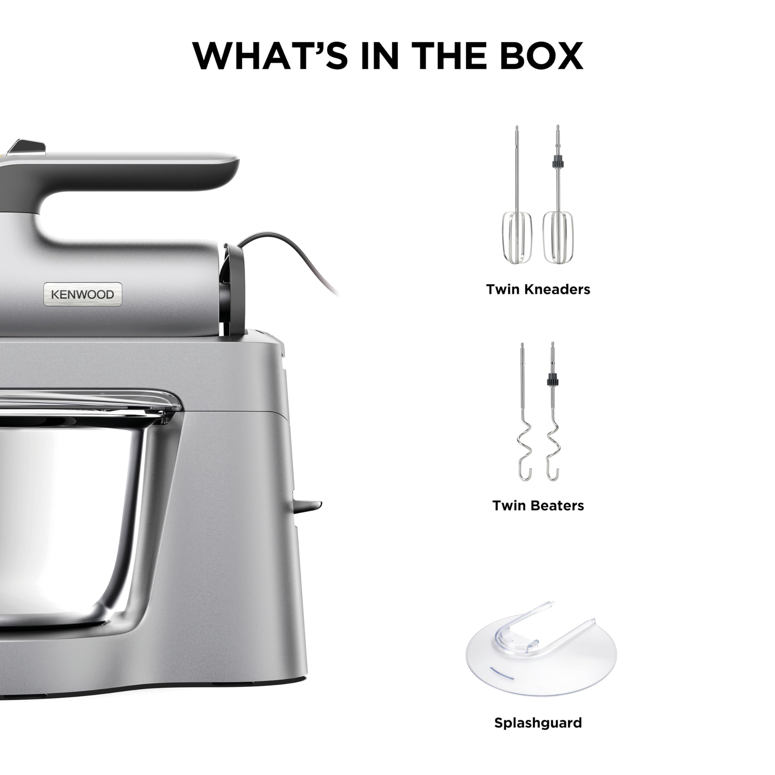 Kenwood Chefette Batidora de Pie y de Mano Todo en Uno, Bol de Acero Inoxidable de 3,5L, Velocidad Variable + Pulse, 650W, HMP54.000SI, Plata