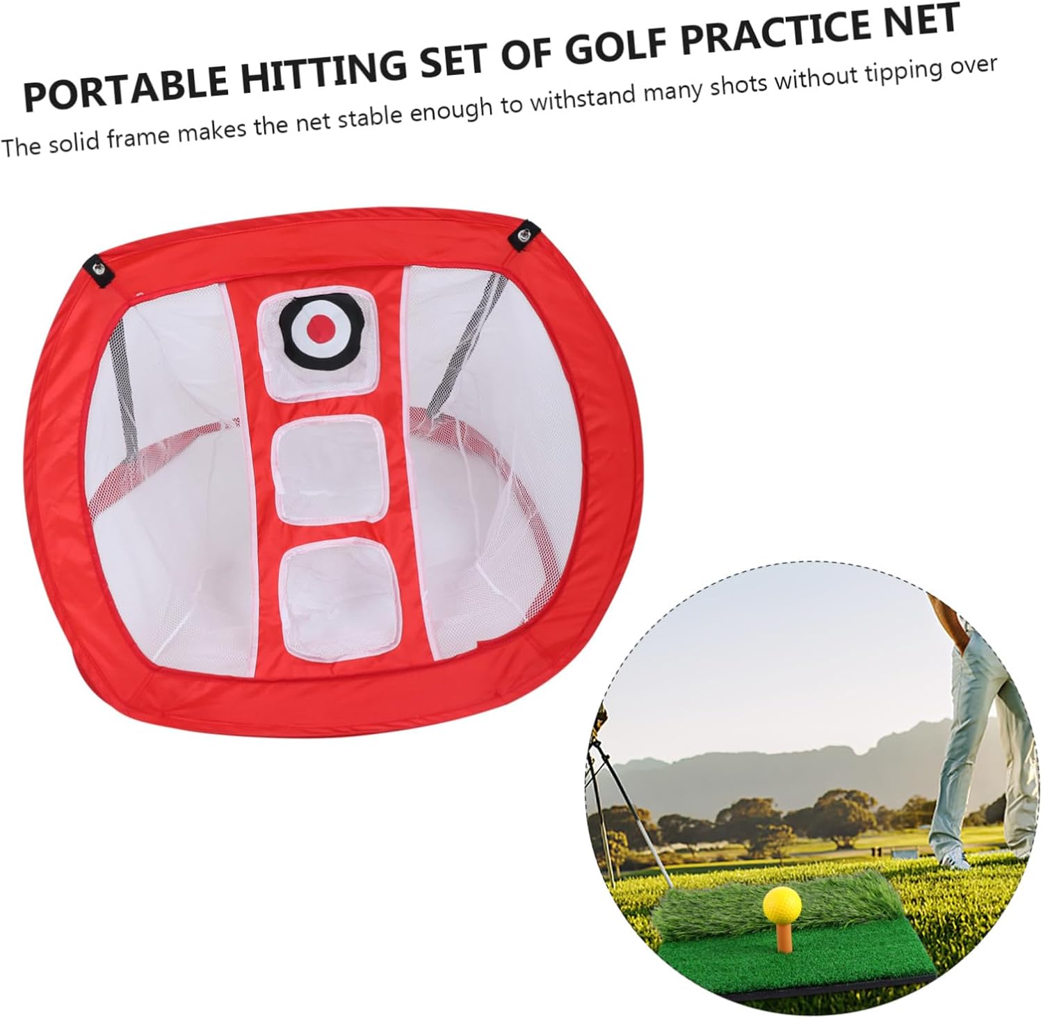 Golf Practice Net Set Mini Hitting Mat with Indoor Outdoor Training | Red Nylon Build, Foldable Portable Frame, Short-range Accuracy Support for Golfers, Backyard Practice Use
