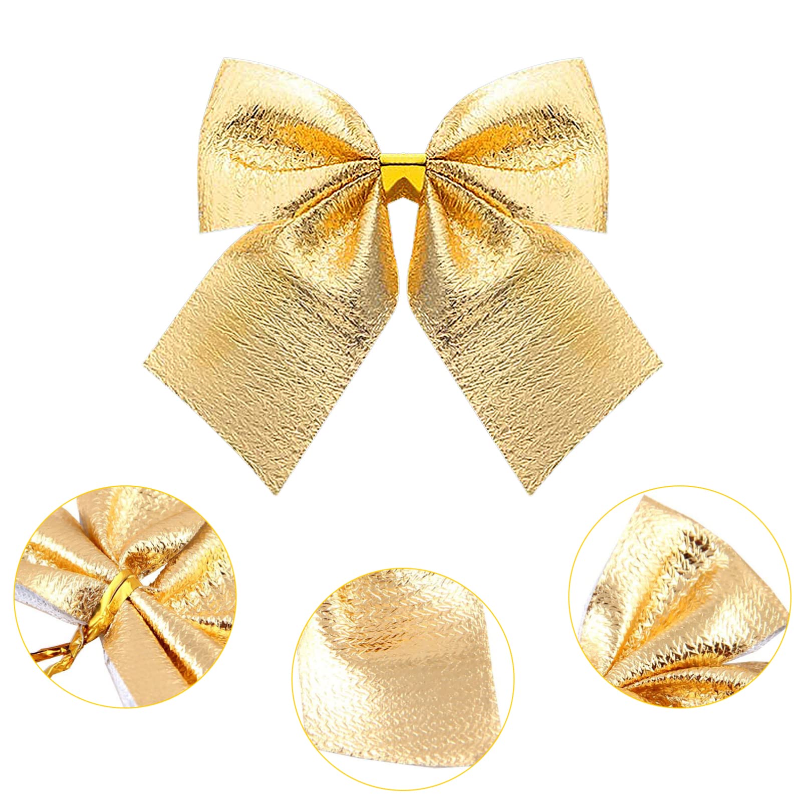 STOBAZA Lazos Navideños De Cinta para Árbol De Navidad Dorados 5x5 Cm, Cinta De Raso, 12 Piezas, Adornos Colgantes para Decoración Navideña Hogar y Fiesta