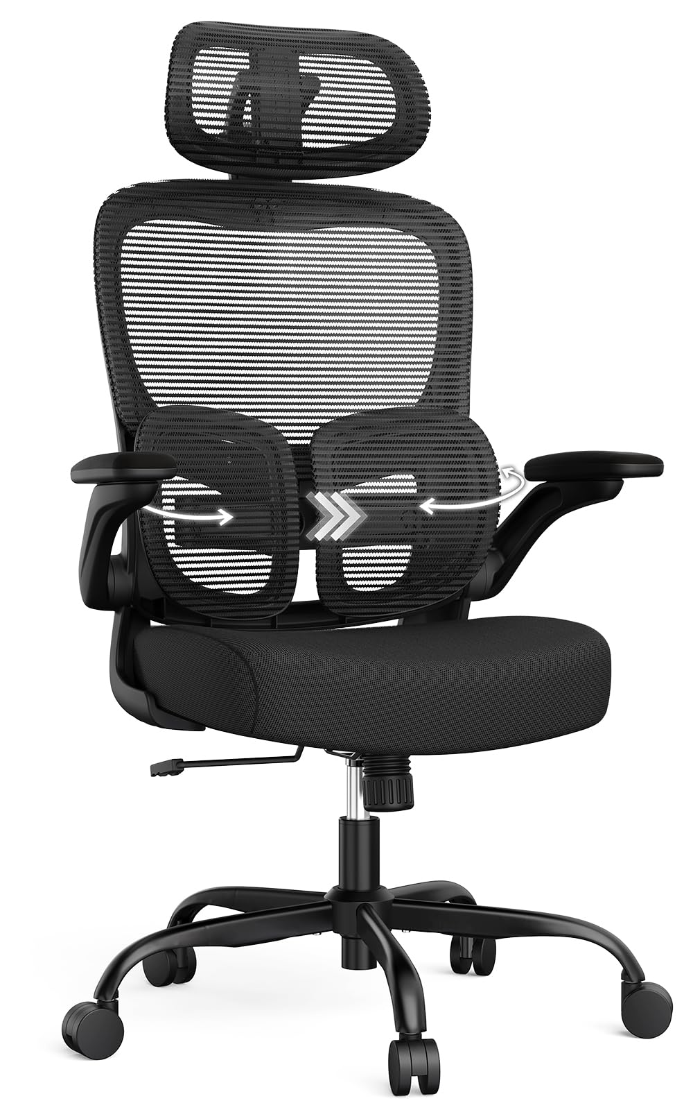 Ergonomic Office Desk Chair, Adjustable Dual Lumbar Support & Thick Seat Black & Black