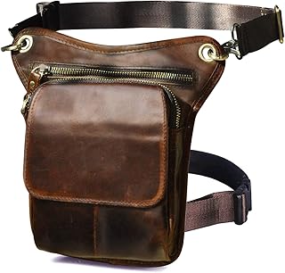 Le'aokuu Mens Messenger in vera pelle da moto per esterno Marsupio Marsupio Marsupio Marsupio da gamba 211-1 (211-1 Caffè)