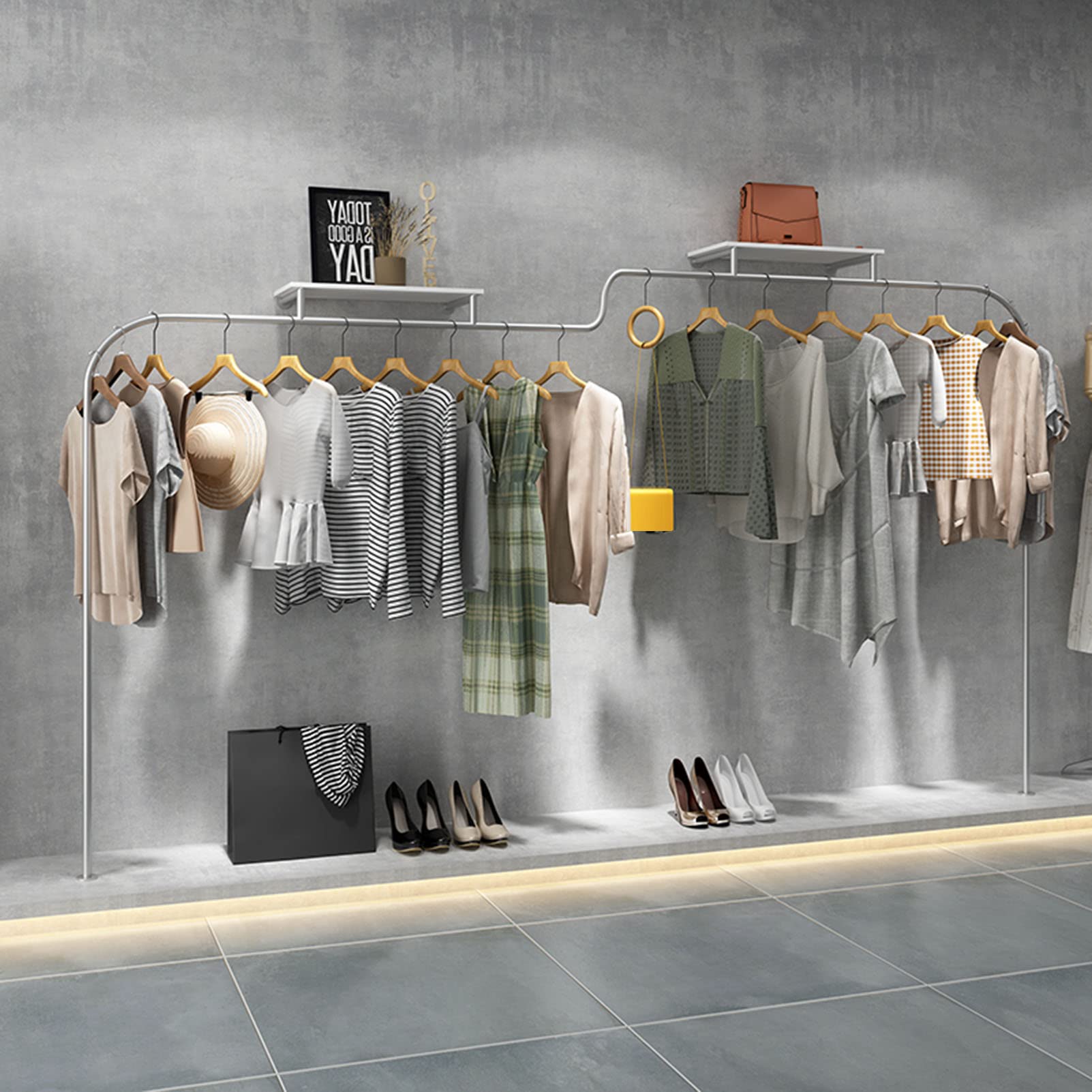 Garment Rail Modern Simple Garment Racks Display Stand Coat Rack Wall Mounted Clothes Hanging Shelves Metal Clothing Towel