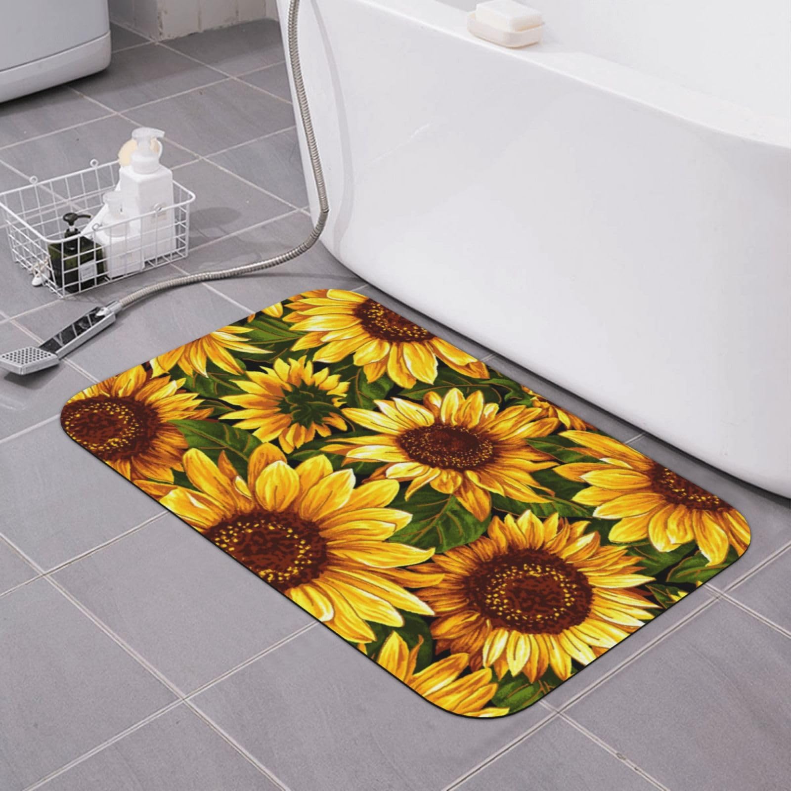 Tapis de bain antidérapant et absorbant à séchage rapide motif tournesol