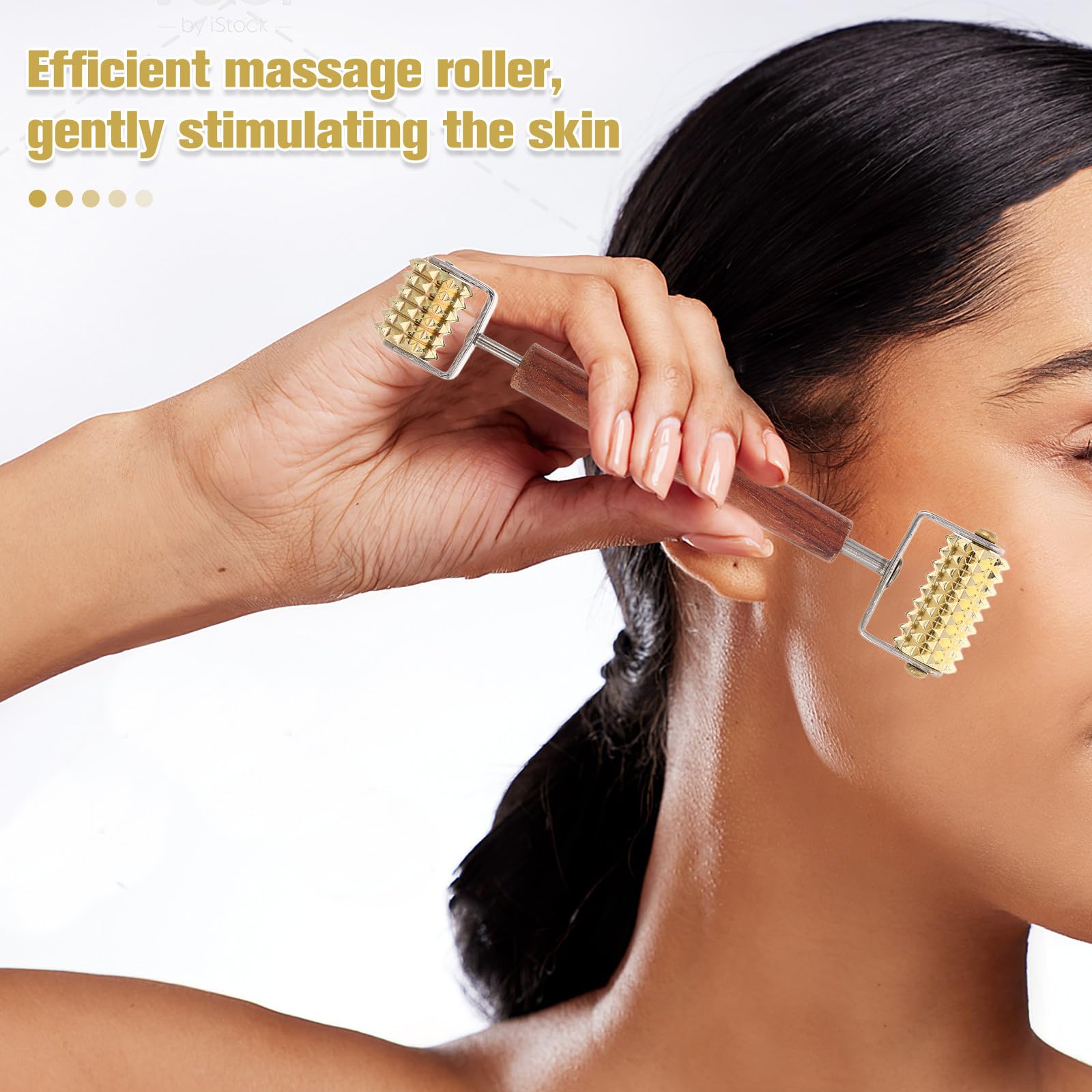 ibasenice Masajeador Facial en Forma de V Rodillo Facial de Belleza 3d Acero Inoxidable y Madera Dorado Compacto y Ligero para Rutinas Diarias Mujeres