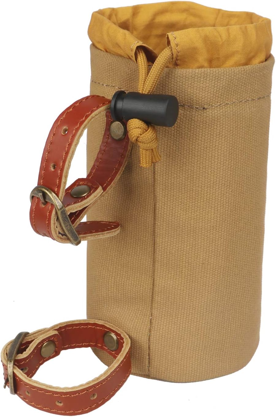 Canvas and Leather Bicycle Water Bottle Cup Holder Wine Carrier (Khaki)
