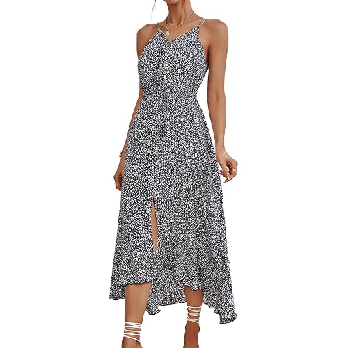 BROVAVE Women's 2026 Summer Casual Boho Sundress Polka Dot Spaghetti Strap V Neck Flowy Midi Dresses