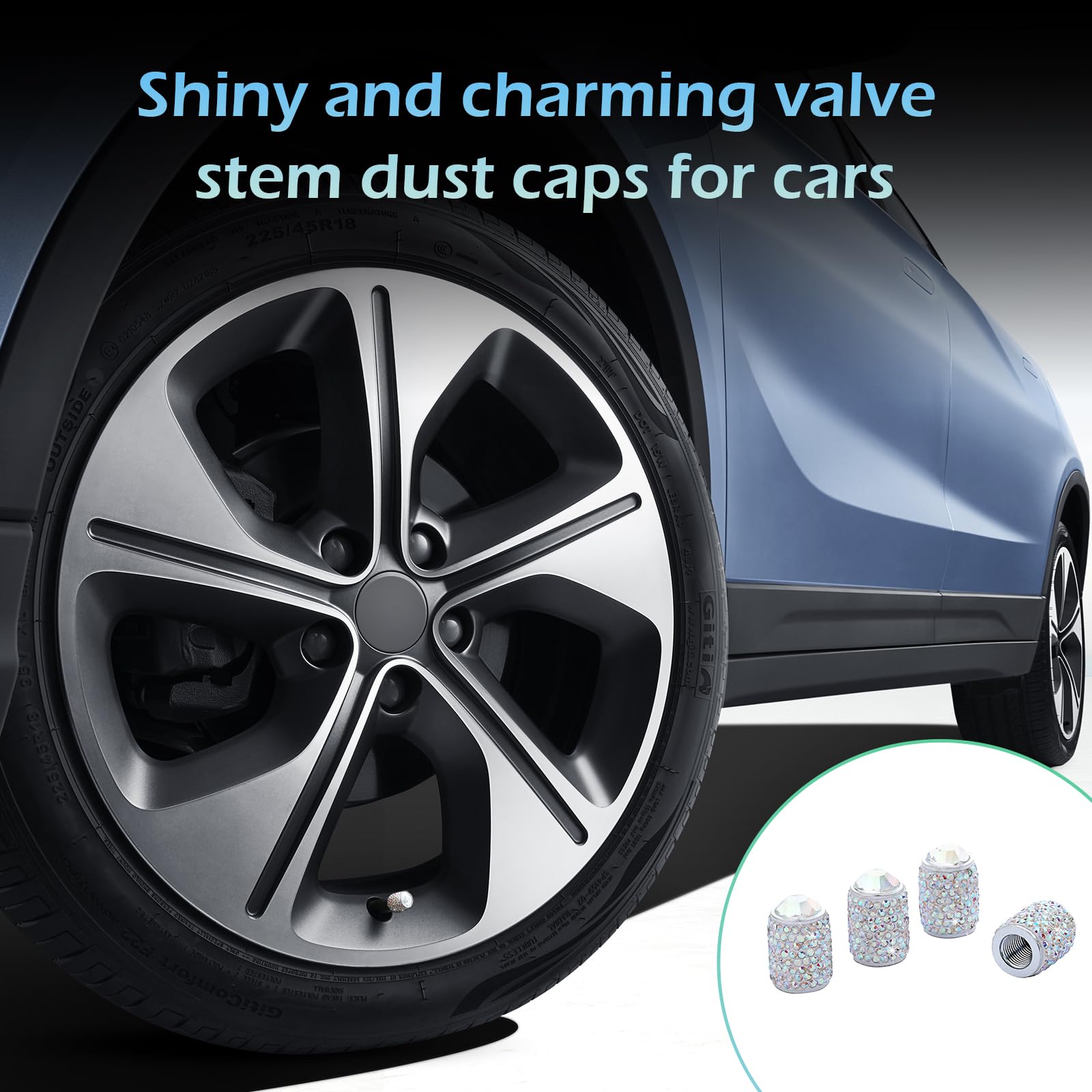 4PCS Bling Tire Valve Caps Crystal Rhinestone Car Wheel Tire Valve Covers Waterproof Dustproof Tire Air Valves Cap — view 5