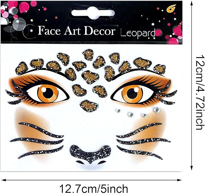 5 Sheets Animal Face Tattoos Kids Adults Waterproof Animal Temporary Tattoos Stickers Children, Cat Tiger Leopard Giraffe Butterfly Tattoos for Birthday Parties Gift Carnival Cosplay (5PCS)