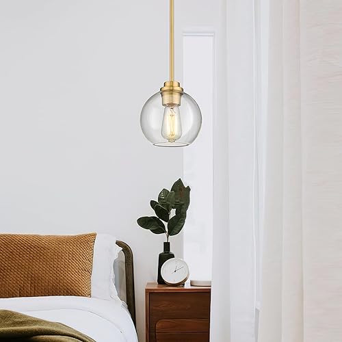 Miniatura 2 de AD-22280-1P2-GD-C - Luces colgantes de latón para isla de cocina, paquete de 2 unidades, lámpara colgante dorada de granja con pantalla de globo de