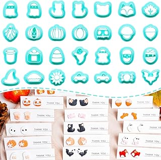 Halloween Polymer Clay Cutters, 28 Shapes Halloween Studs Clay Earrings Cutters, Mini Halloween Clay Cutters for Polymer Clay Jewelry, Pumpkin Halloween Clay Cutters (Studs Clay Cutters)