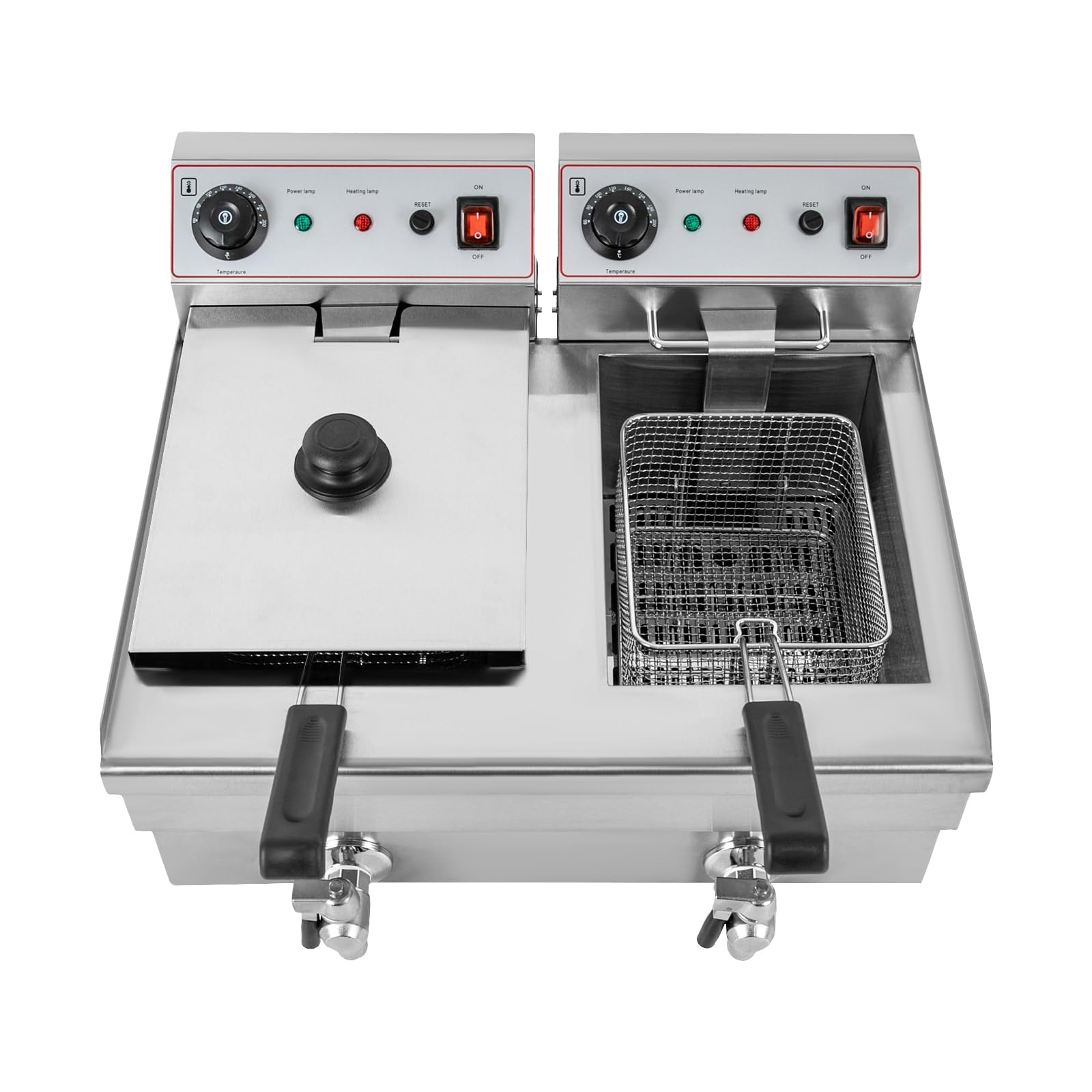 Friggitrice ad olio elettrico 2 x 10 l, con 2 cesti e coperchi, doppia friggitrice commerciale con rubinetto di scarico, 60-200 ℃/140-392 ℉, per cucina ristorante feste