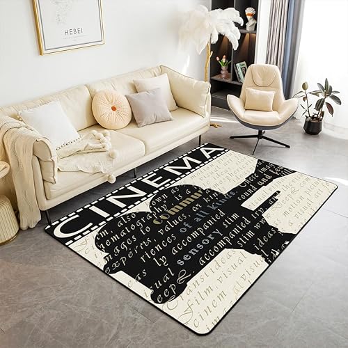 Alfombras de sala de estar, alfombra vintage de decoración de cine, para póster de cine, alfombra de piso para interiores, decoración ultra suave,