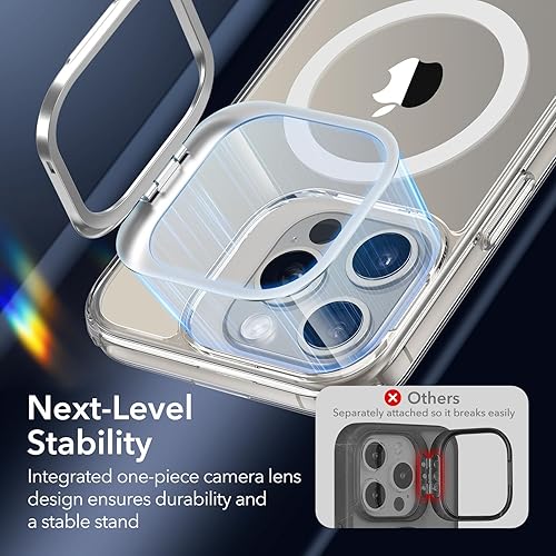 Vista 724 de ESR - Funda para iPhone 15 compatible con MagSafe, funda protectora de grado militar con soporte integrado, cubierta trasera resistente a