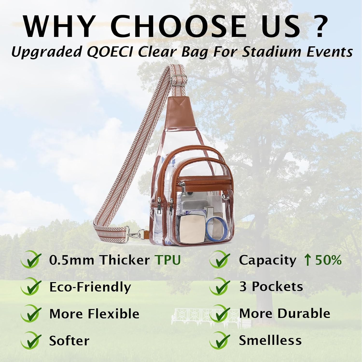 Clear Bag for Stadium Events, Clear Crossbody Bag For Women Men, Transparent Purses, See Through Large Sling Backpack - Image 5