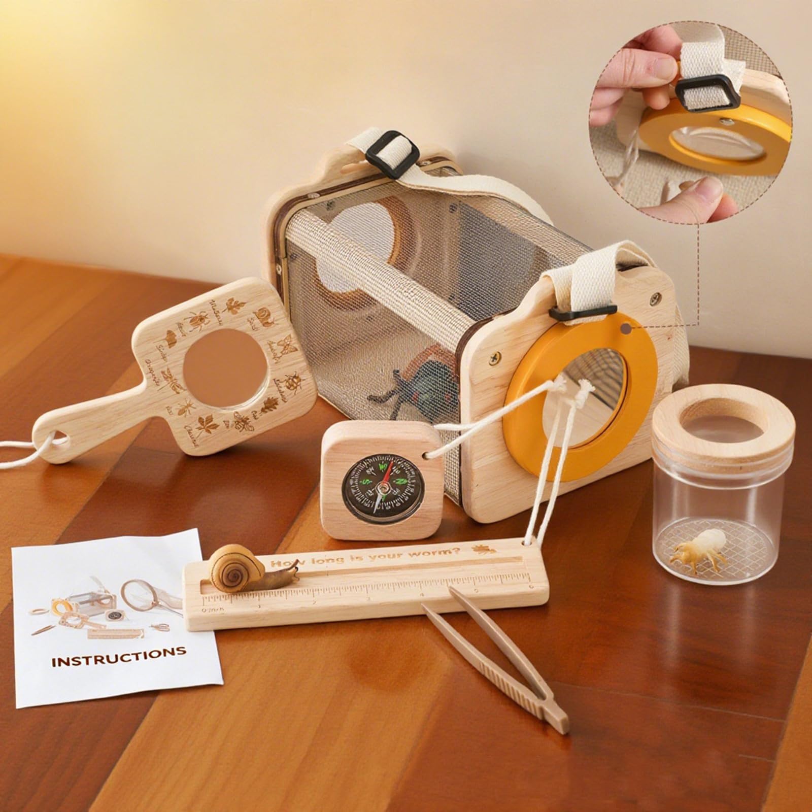 Holz Käferfänger Sets, Spielzeug Beobachtungsbox für Kleinkinder, Naturerkundung und Biologie Lernen, Bildung, Kinder Beobachtungsbox