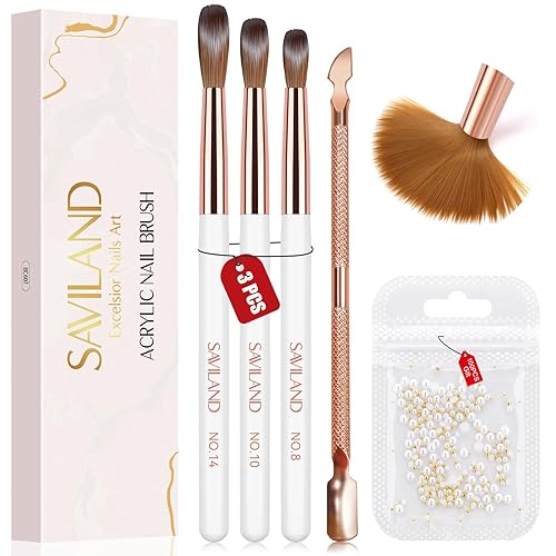 Saviland Kit de pinceles de uñas acrílicas, tamaño 81014, pinceles de uñas acrílicas para aplicación acrílica, kit profesional de uñas acrílicas con