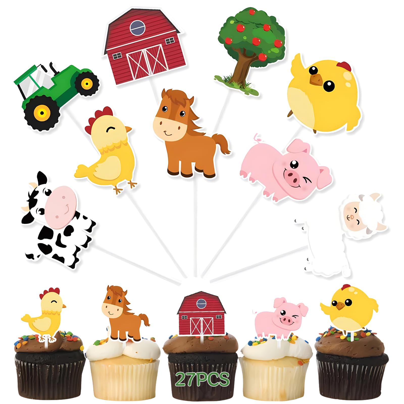 Lot De 27 Décorations De Gâteau D'animaux De La Ferme Pour Décoration De Fête Prénatale, Fête D'anniversaire, Décoration De Cupcake, Accessoires De Décoration