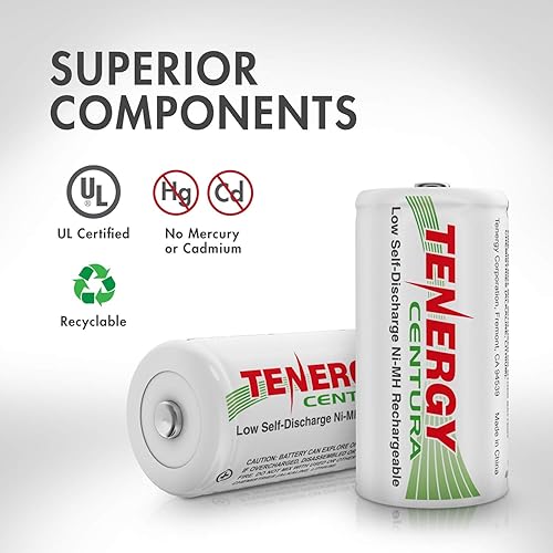 Miniatura 6 de Tenergy Centura - Batería recargable NiMH de 12 V batería de celdas D de baja autodescarga batería precargada paquete de 4 unidades certificado UL