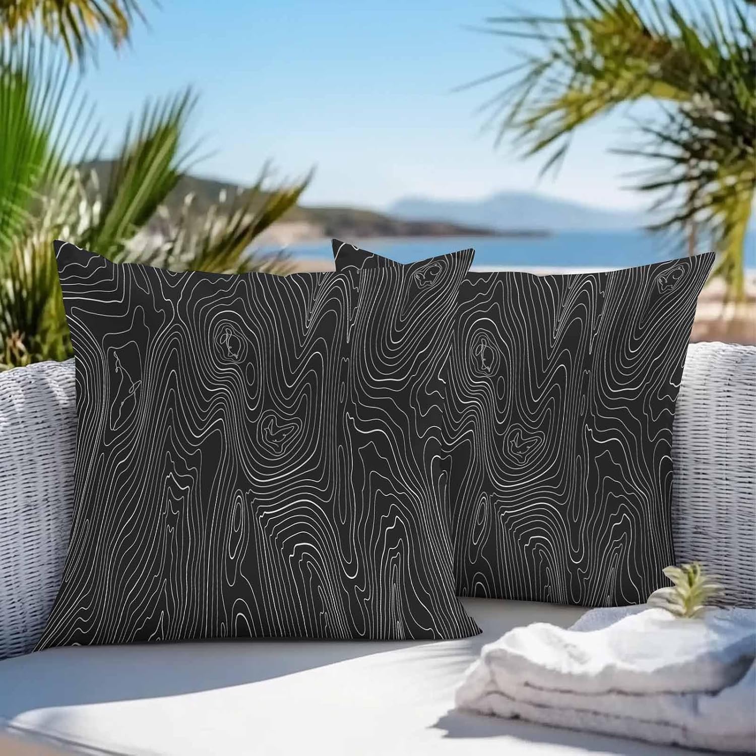 Black Abstract, Outdoor Waterproof Throw Pillow Covers 18x18 Set of 2, Modern Geometric Minimalist Stripes Decorative Pillowcases Cushion Pillowcase for Couch Sofa Patio Outside Pillow Protector
