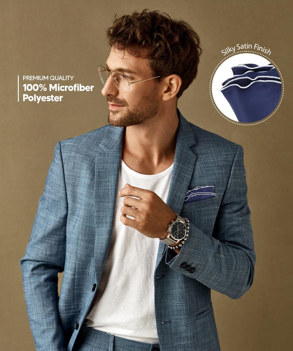 Premium Pre-Folded Four-Point Suit Pocket Square for Men with Sewn Pocket Fold
