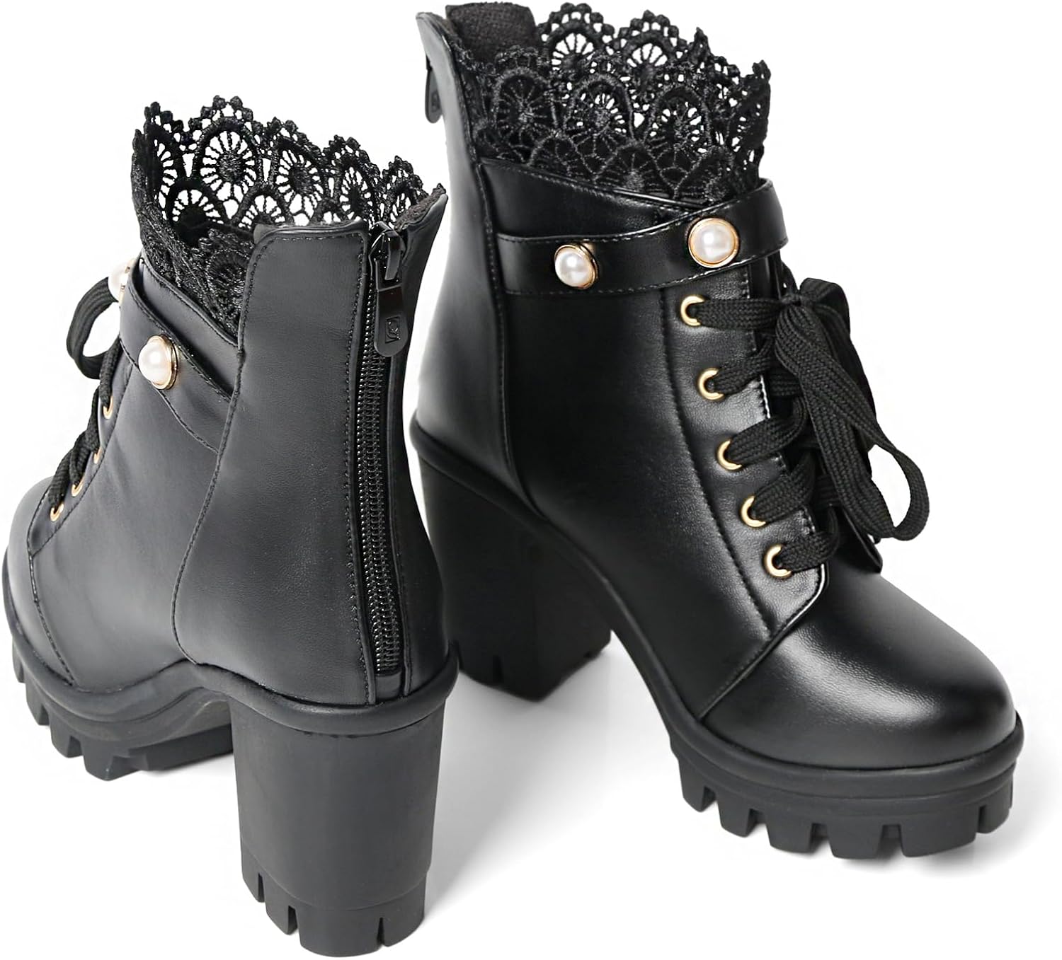 MEOTINA Women Platform Boots Black Chunky Heel Ankle Booties Lace Buckle Combat Boots with Zipper High Heel Goth Shoes - Image 4