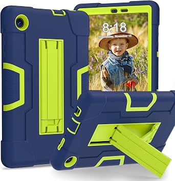 Tablet Case for TCL TAB 8 LE 9137W / TAB 8 WiFi 9132X 2023, Soft Silicone Hard PC Heavy Duty Protective Design Rugged Shockproof Rubber Tab Cover 8.0" Kickstand, Navy Blue/Olivine
