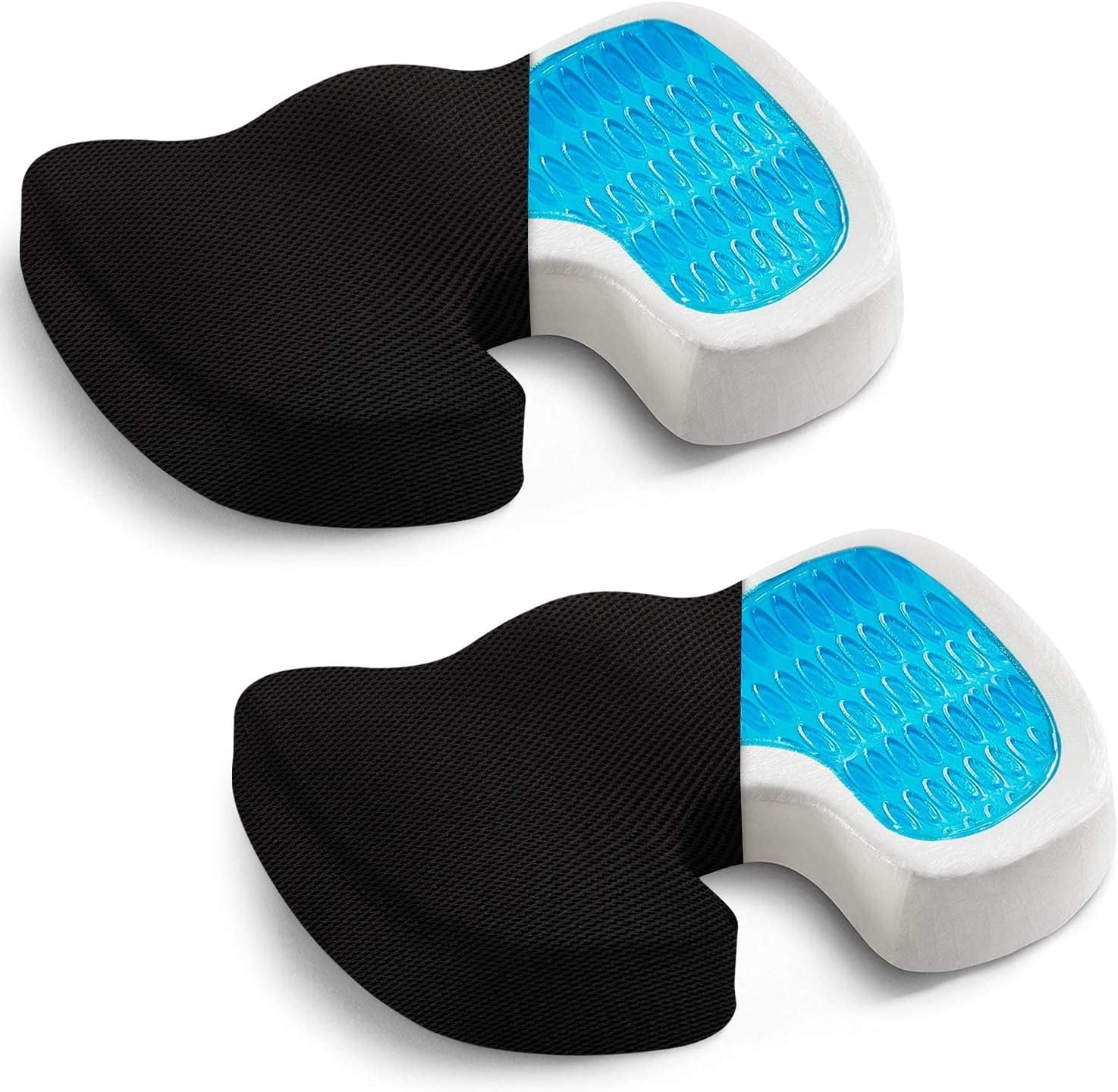 Seat Cushion (2-Pack)- Car Seat Butt Pillow, Hip Support for Office Chair and Wheelchair - Coccyx Orthopedic Gel Memory Foam Pad for Tailbone, Sciatica, Back Pain Relief - Breathable, Black…