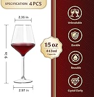 Vista 2 de 4 Piezas Copas de Vino de Plástico de 15 oz con Tallo, Copas Transparentes Irrompibles para Hogar, Boda, Campamento, Viaje, Copas de Vino Flotantes