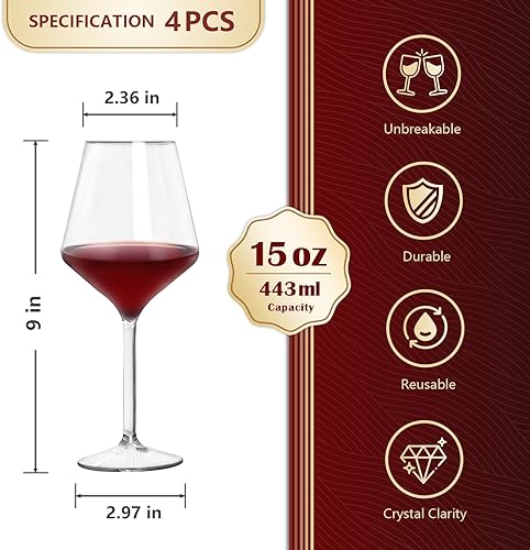 Miniatura 2 de 4 copas de vino de plástico de 15 onzas con tallo, copas transparentes irrompibles para el hogar, boda, campamento, viajes, copas de vino flotantes