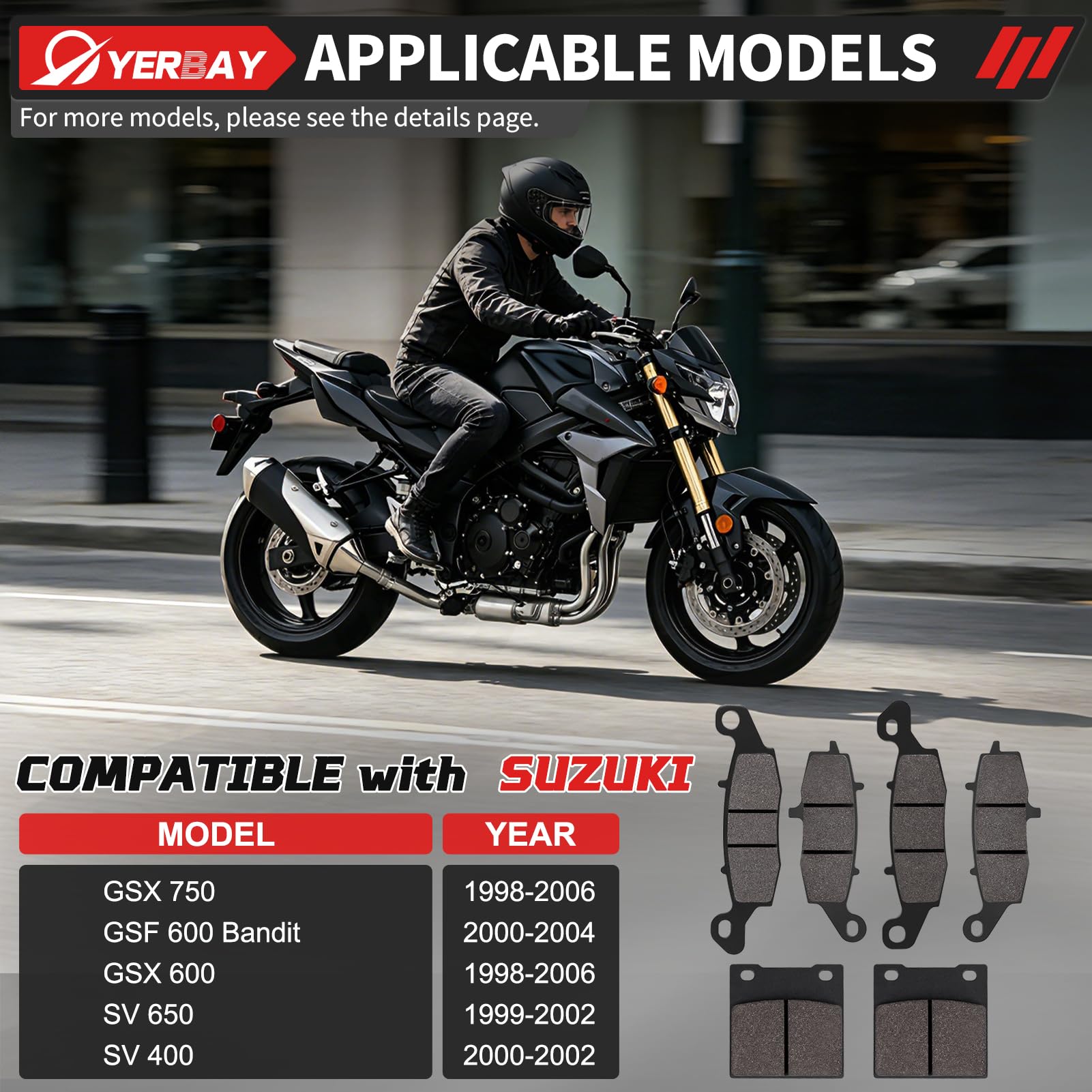 Plaquettes de Frein Avant/Arrière kit pour Suzuki GSX 750 1998-2006/ GSF 600 Bandit 2000-2004 / GSX 600 1998-2006/ SV 650 1999-2002 / SV 400 2000-2002
