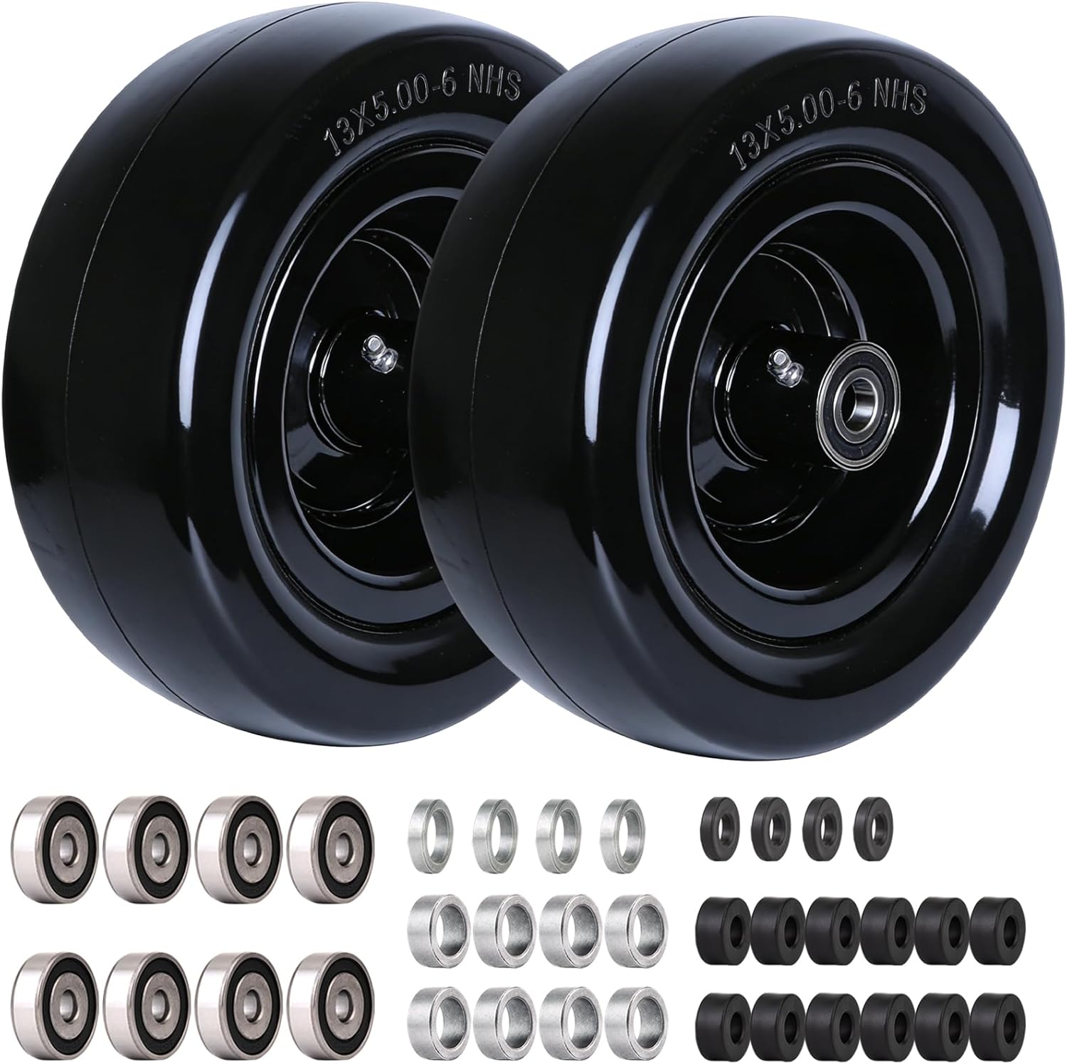 13x5.00-6 Tires for Zero Turn Mower,with Upgraded 3/4"or 5/8" and 1/2" Bearing More Durable, 13x5.00-6 Flat Free Tire, 13x5-6 Lawn Mower Tires,4.2"-5.2" Center Hub, Load 500lbs