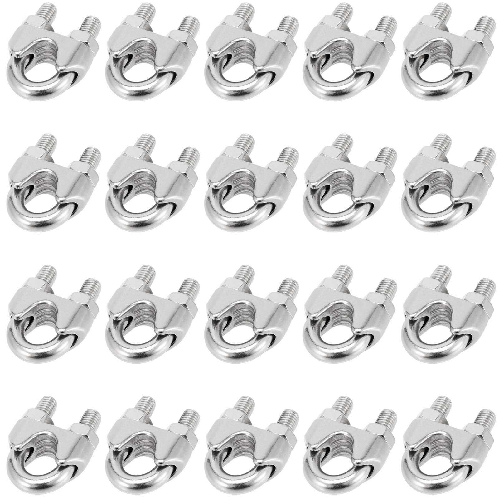 FUNSUEI 20 PCS 5/16 Inch M8 Wire Rope Cable Clip Clamp, U Bolt Saddle Fastener, 304 Stainless Steel Wire Rope Clamp, Heavy Duty Metal Wire Rope Clip