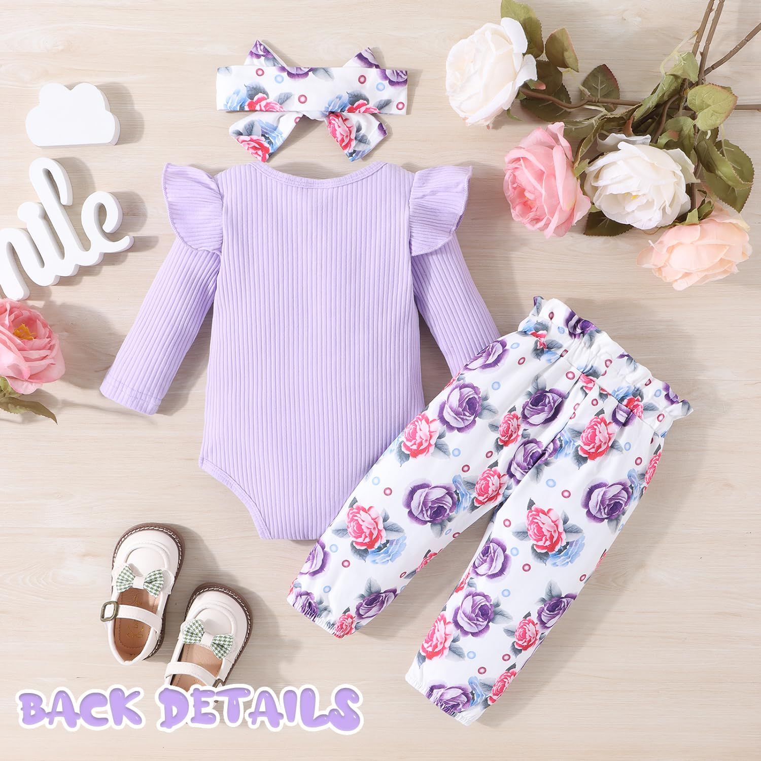 GDTOGRT Baby Girl Clothes Newborn Infant Outfits Ruffle Romper+ Floral Pants + Cute Headband Sets for Girls - Image 3