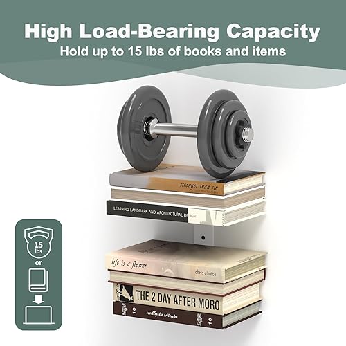 Miniatura 4 de Estanterías flotantes invisibles para pared, torre de libros verticales de 4 niveles, estantes flotantes resistentes para libros de metal para