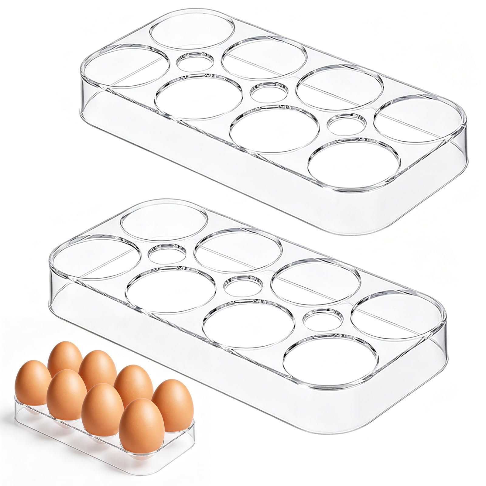 2 Pcs Egg Holder Storage,Rectangular Egg Tray Storage,Durable Transparent StorageRack for Refrigerator,Countertop,Kitchen Organization,Fridge Organiser,Space-Saving, Compact Design