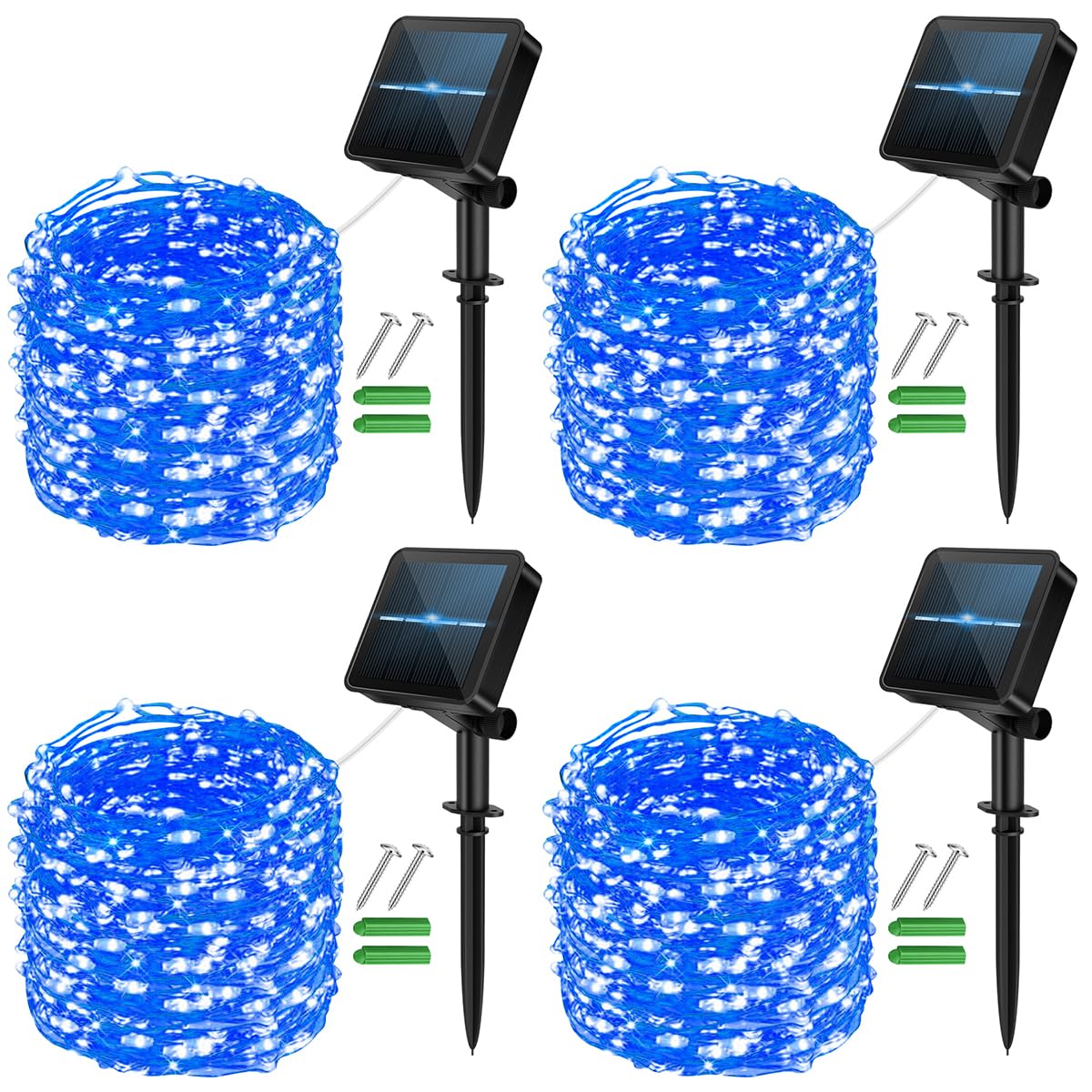 Micocali Blue Solar Fairy Lights,4Pack 12M/40Ft 120Led Solar Garden Lights With 8 Modes Waterproof Copper Wire Decorative String Light For Outdoor/Indoor Home, Yard, Party, Wedding, Patio (Blue)