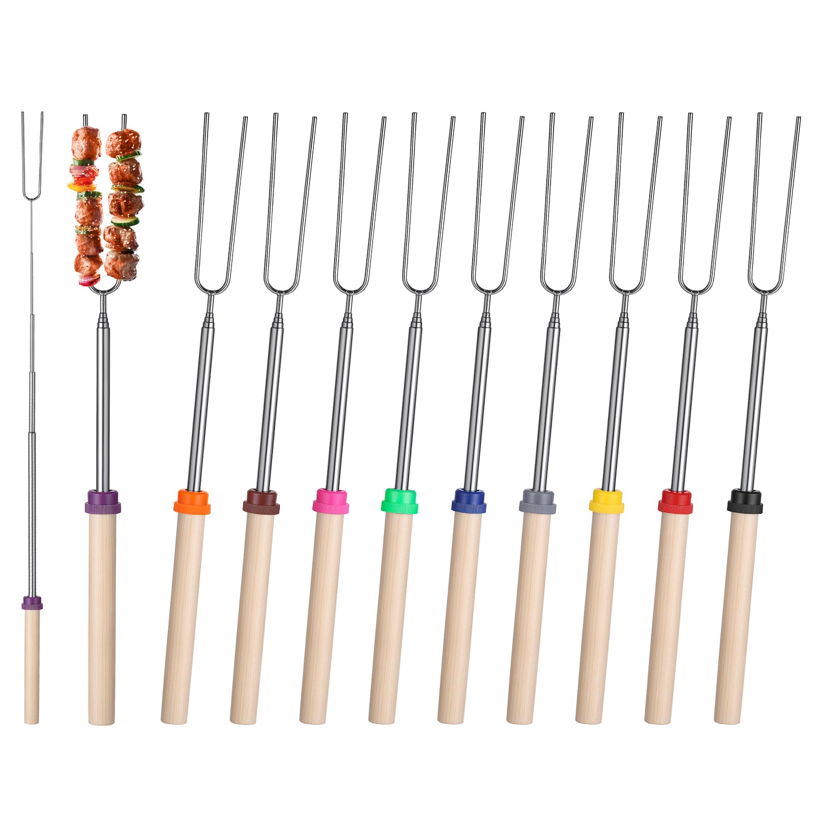 10 Marshmallow Toasting Forks, Marshmallow Sticks for Fire Pit, 31-81cm
